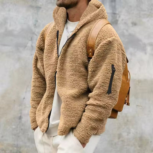 Manteau polaire homme – Coupe oversize – Capuche – Texture douce – Fermeture zippée