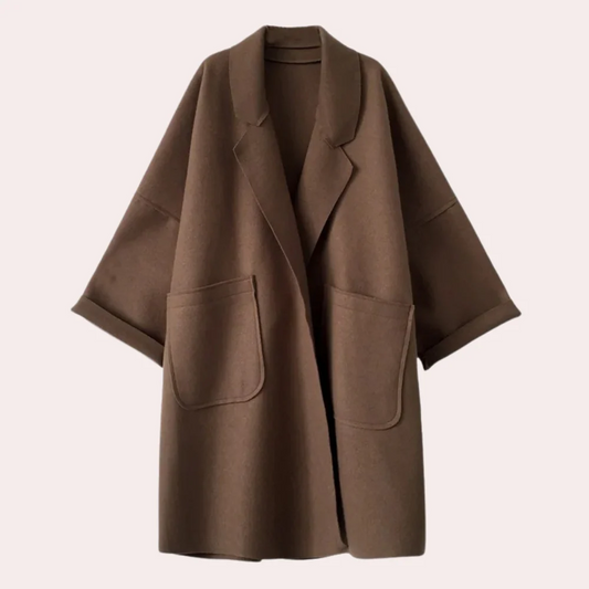 Manteau long femme – Coupe oversize – Laine mélangée – Poches plaquées – Col à revers