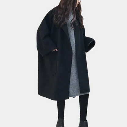 Manteau long femme – Coupe oversize – Laine mélangée – Poches plaquées – Col à revers