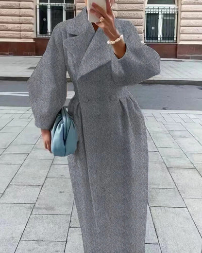 Manteau trench femme – Coupe évasée – Long – Laine – Double boutonnage avec ceinture