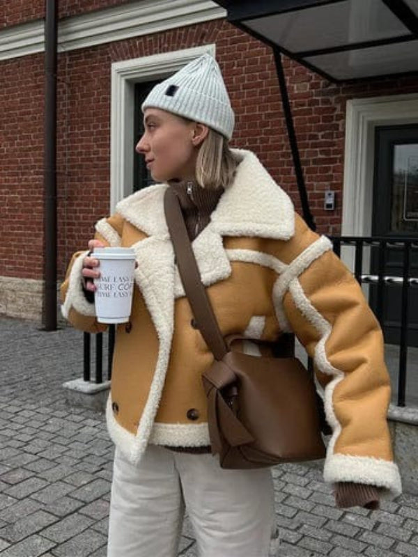 Veste femme oversize – Doublure effet shearling – Finition contrastée – Coupe courte