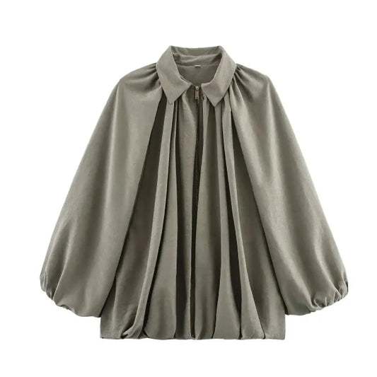 Veste bomber femme – Coupe ample – Manches bouffantes – Fermeture zippée – Tissu léger