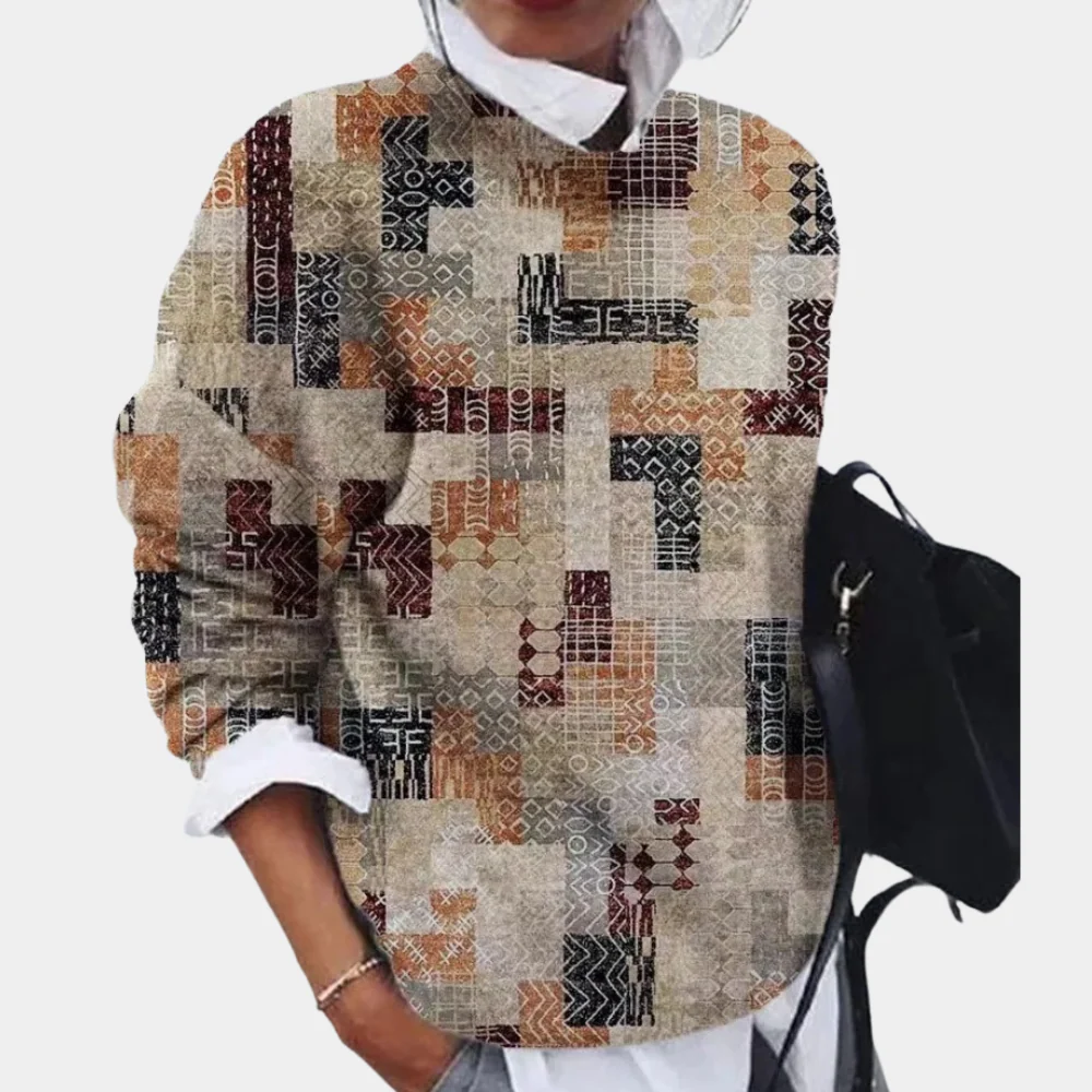 Pull femme – Coupe ample – Maille douce – Motif géométrique – Manches longues