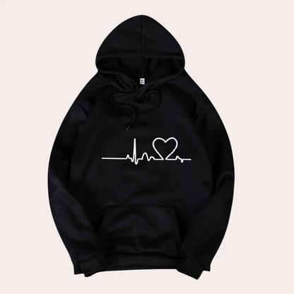 Sweat à capuche femme – Coton doux – Coupe décontractée – Poche frontale – Graphique cœur EKG