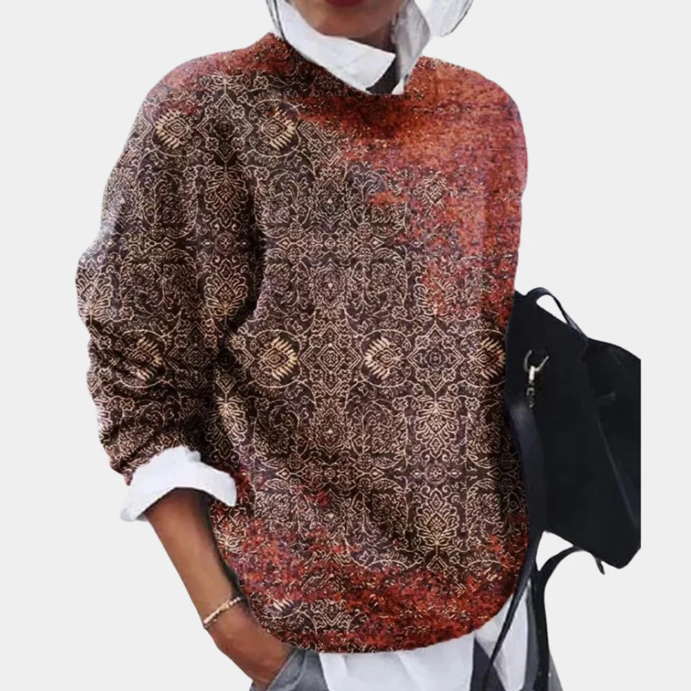 Pull femme – Coupe ample – Maille douce – Motif géométrique – Manches longues