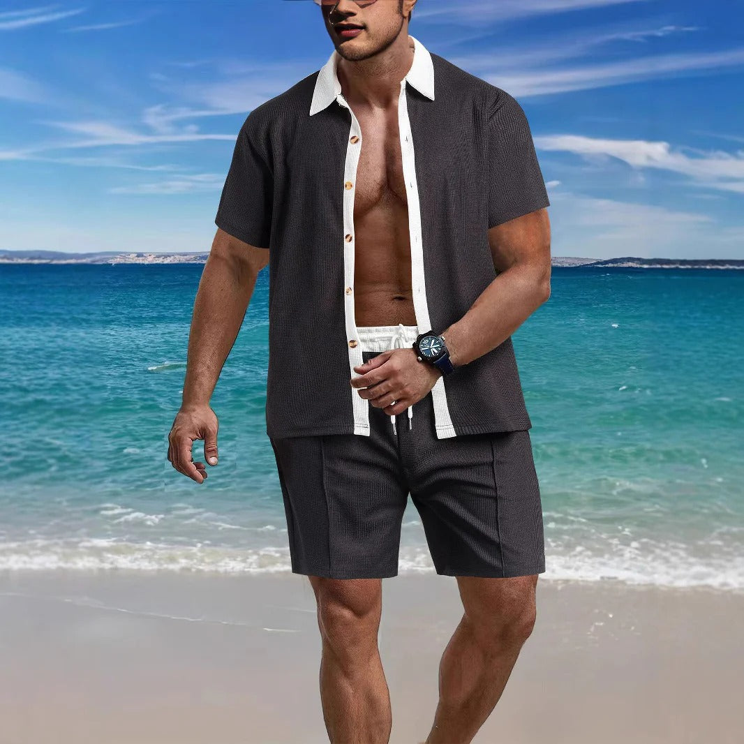 Chemise homme – Coupe décontractée – Tissu respirant – Manches courtes – Boutonnée