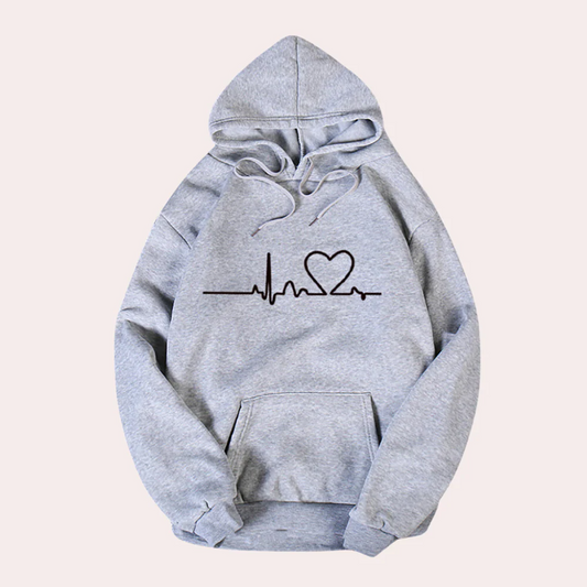 Sweat à capuche femme – Coton doux – Coupe décontractée – Poche frontale – Graphique cœur EKG