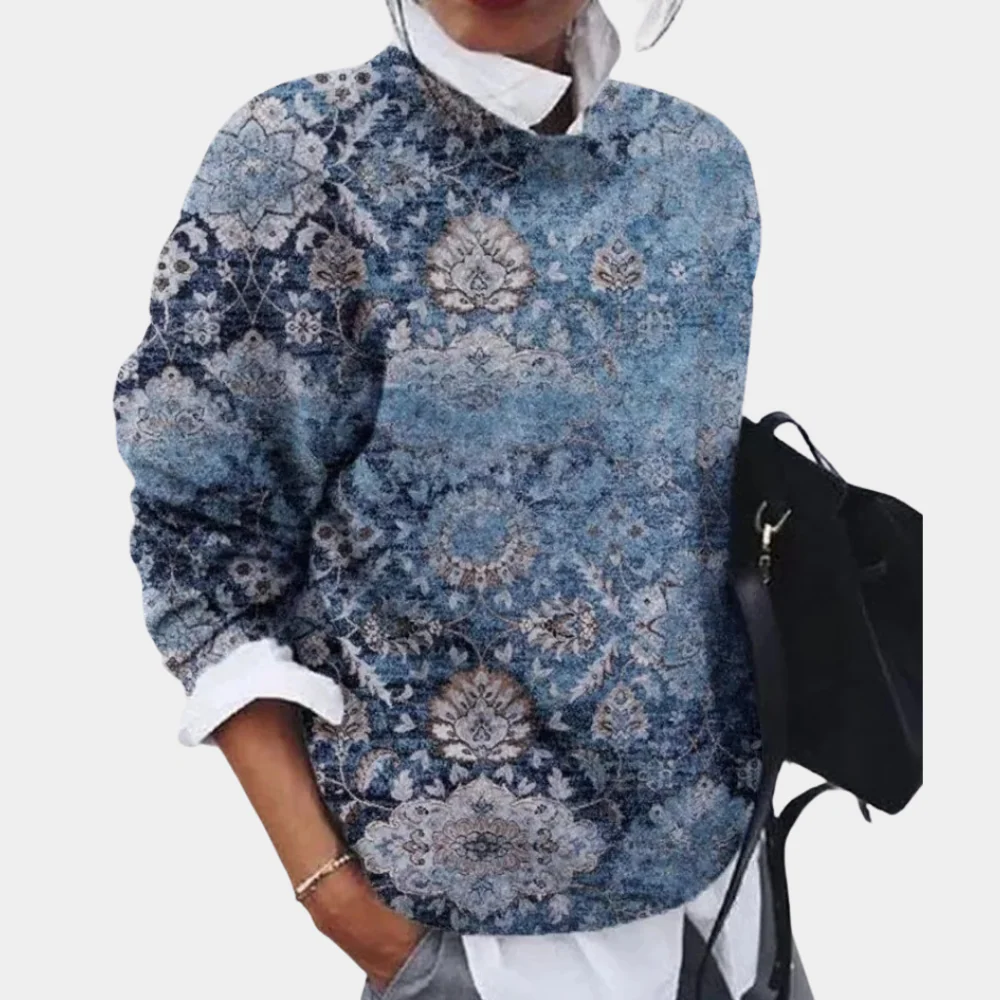 Pull femme – Coupe ample – Maille douce – Motif géométrique – Manches longues