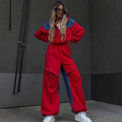 Ensemble Femme Loungewear – Hoodie Court Zippé – Pantalon Large Taille Élastique – Coton Doux
