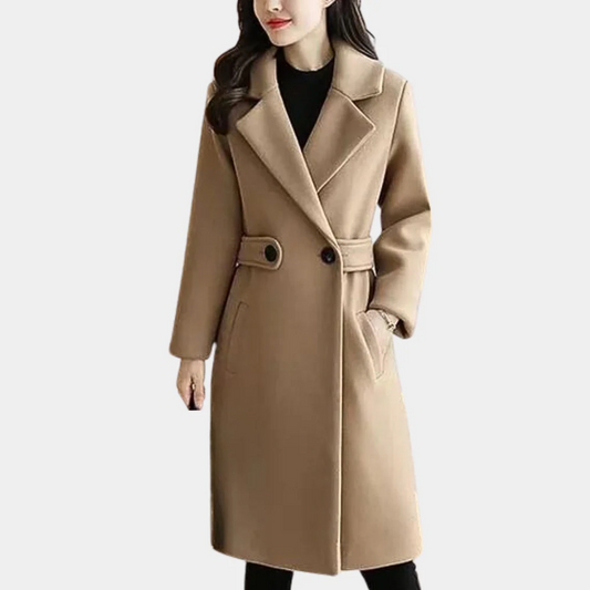 Manteau femme – Coupe cintrée – Longueur genou – Laine – Col large élégant