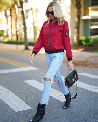 Blouson femme – Coupe décontractée – Résistant au vent – Fermeture zippée frontal
