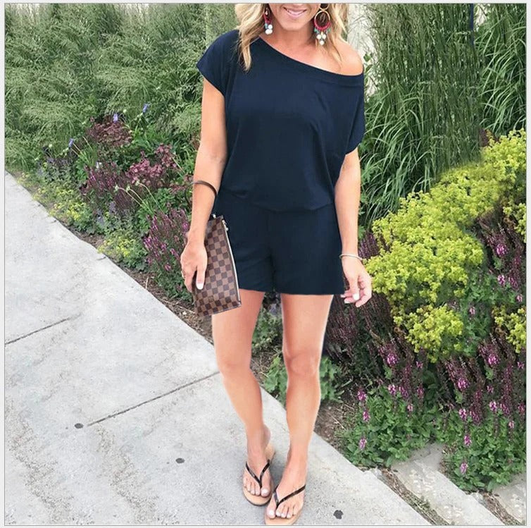 Combinaison femme – Coupe décontractée – Épaules dénudées – Manches courtes respirantes