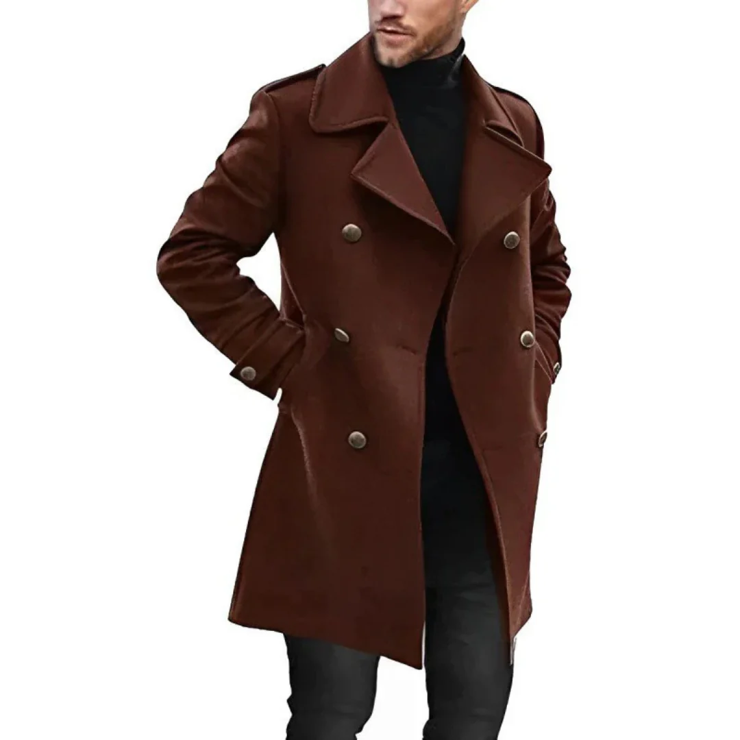 Manteau trench homme – Coupe ajustée – Laine – Double boutonnage – Épaules à pattes
