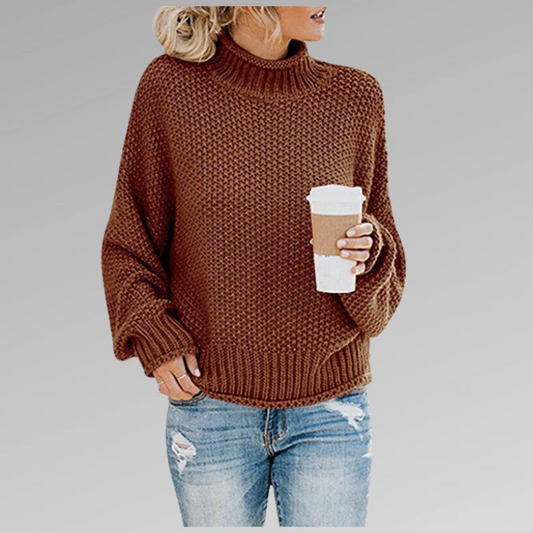 Femme Pull-Over - Laine - Coupe décontractée - Col montant côtelé