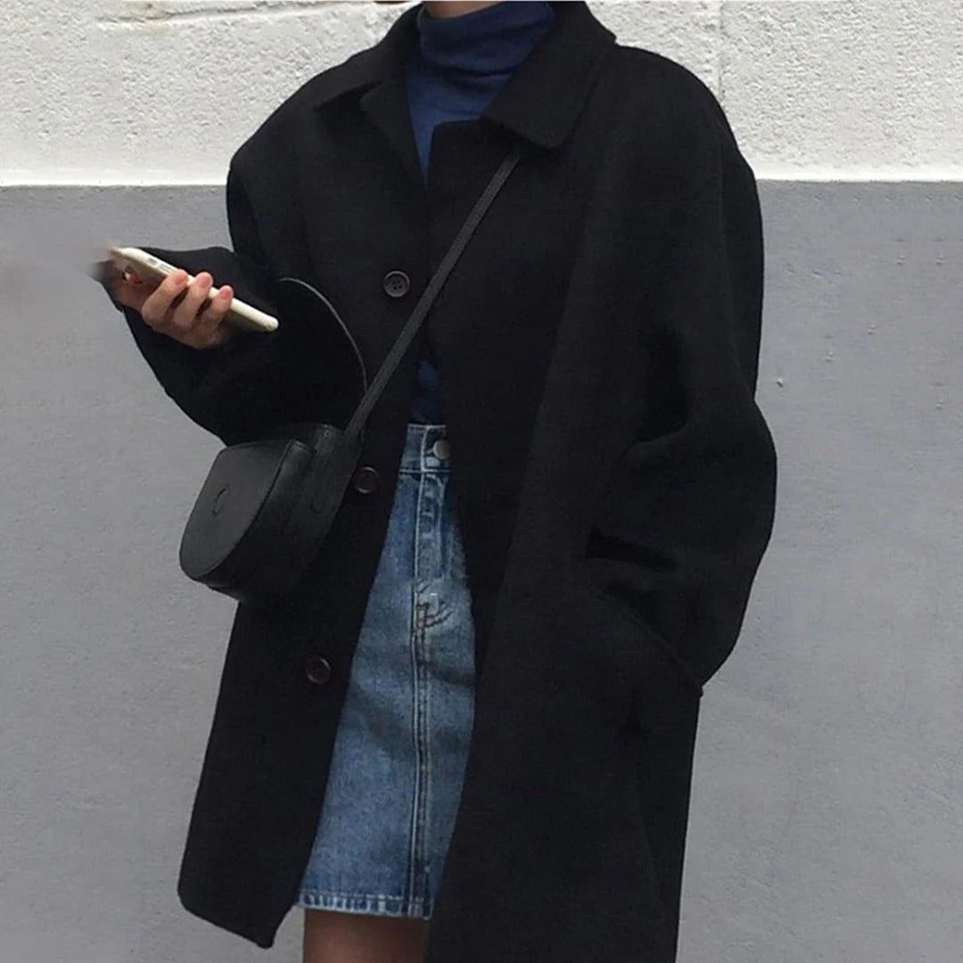 Manteau femme – Coupe oversize – Laine douce – Col classique – Boutonné devant