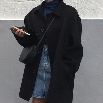 Manteau femme – Coupe oversize – Laine douce – Col classique – Boutonné devant