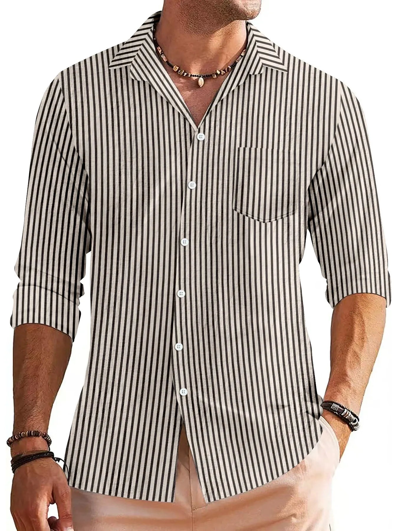 Chemise homme – Manches longues – Coupe régulière – Coton – Rayée casual