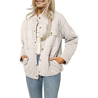 Veste matelassée femme – Coupe ample – Col montant – Fermeture à boutons – Décontractée