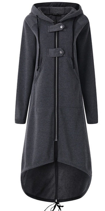 Manteau long femme – Coupe décontractée – Doublé polaire – Capuche zippée poches