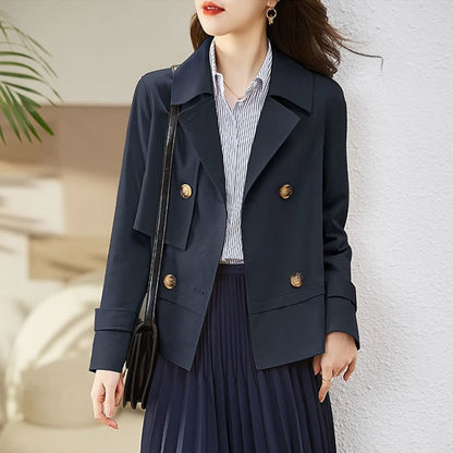 Manteau trench femme – Coupe ajustée – Double boutonnage – Tissu léger structuré