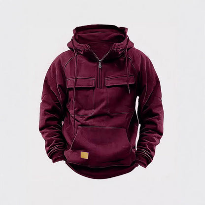Sweat à capuche homme – Coupe décontractée – Demi-zip – Poches poitrine – Coton doux