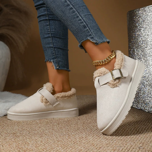 Bottes neige femme – Semelle plate – Suédine – Doublure fourrure – Boucle cheville