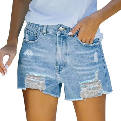 Short en jean femme – Taille haute – Coupe slim – Effet usé – Ourlet effiloché