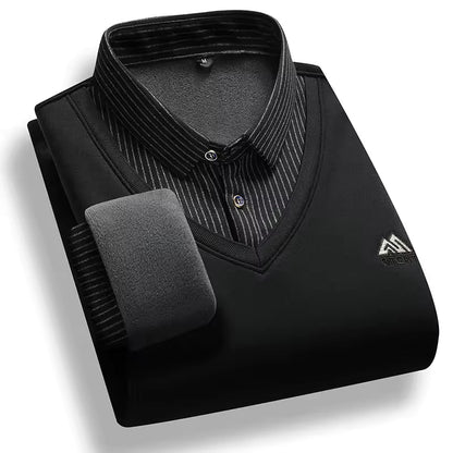 Pull homme – Maille épaisse – Doublé polaire – Col polo – Coupe régulière