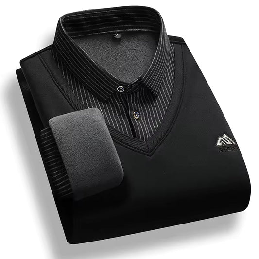 Pull homme – Maille épaisse – Doublé polaire – Col polo – Coupe régulière