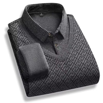 Pull homme – Maille épaisse – Doublé polaire – Col polo – Coupe régulière