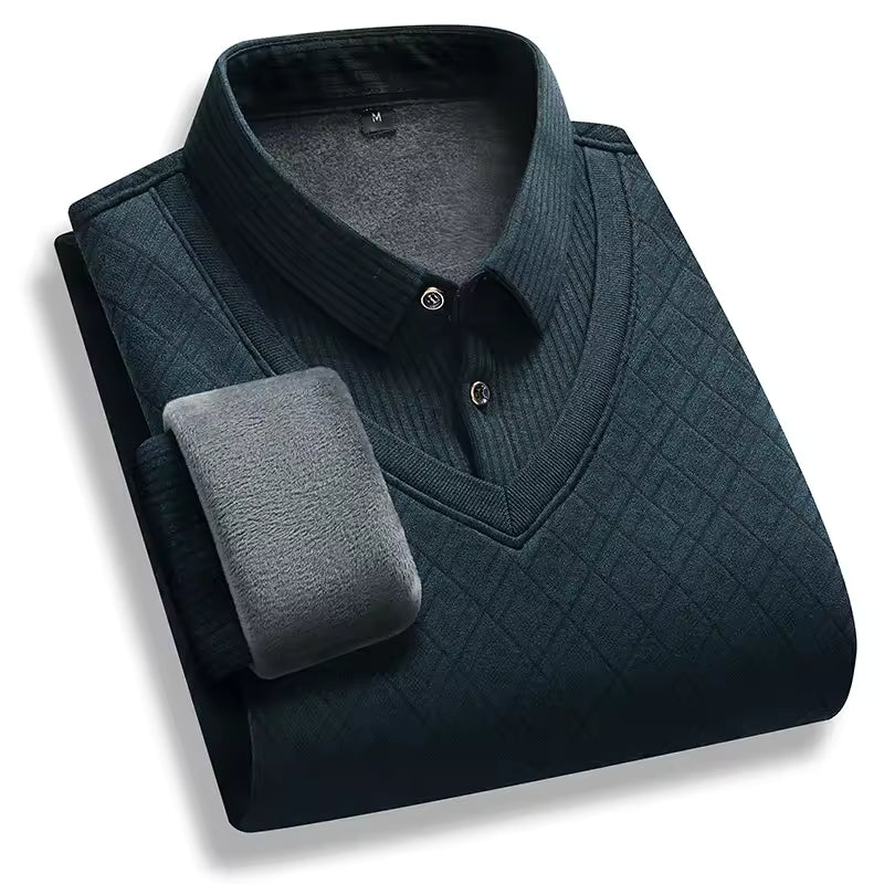 Pull homme – Maille épaisse – Doublé polaire – Col polo – Coupe régulière