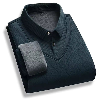 Pull homme – Maille épaisse – Doublé polaire – Col polo – Coupe régulière