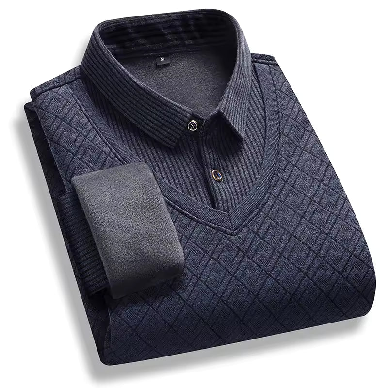 Pull homme – Maille épaisse – Doublé polaire – Col polo – Coupe régulière