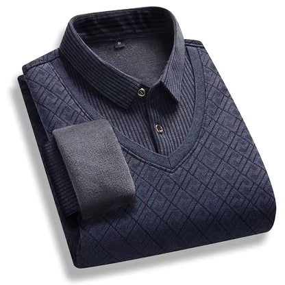 Pull homme – Maille épaisse – Doublé polaire – Col polo – Coupe régulière