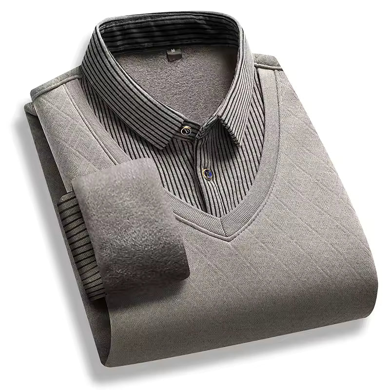 Pull homme – Maille épaisse – Doublé polaire – Col polo – Coupe régulière