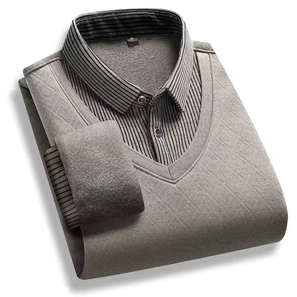 Pull homme – Maille épaisse – Doublé polaire – Col polo – Coupe régulière