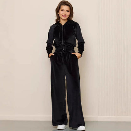 Ensemble loungewear femme – Polaire doux – Coupe ample – Sweat à capuche – Pantalon large