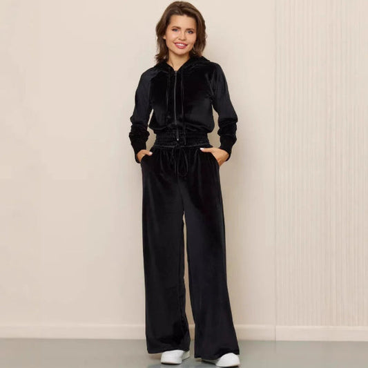 Ensemble loungewear femme – Polaire doux – Coupe ample – Sweat à capuche – Pantalon large