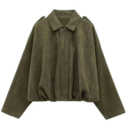Blouson femme – Coupe courte – Col à revers – Fermeture zippée – Ourlet élastique