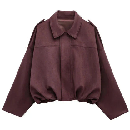 Blouson femme – Coupe courte – Col à revers – Fermeture zippée – Ourlet élastique