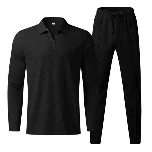 Ensemble homme – Coupe régulière – Col zippé – Coton – Pantalon fuselé – Taille cordon