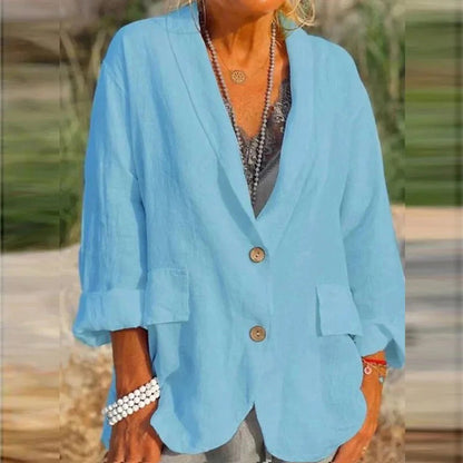 Veste femme – Coupe décontractée – Col tailleur – Manches longues – Poches à rabat