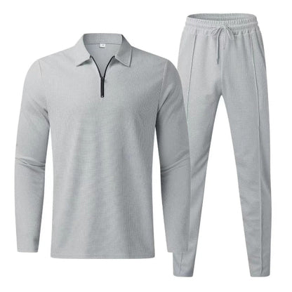 Ensemble homme – Coupe régulière – Col zippé – Coton – Pantalon fuselé – Taille cordon