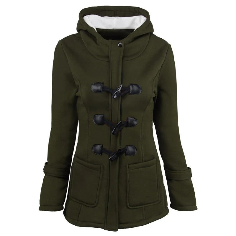 Veste à capuche femme – Coupe structurée – Mélange coton – Fermeture toggle vintage