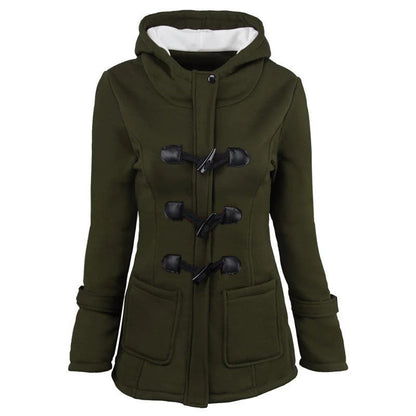 Veste à capuche femme – Coupe structurée – Mélange coton – Fermeture toggle vintage