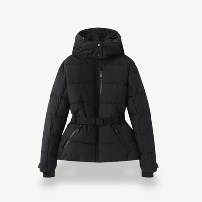 Veste matelassée femme – Coupe cintrée – Ceinture – Capuche – Fermeture zippée