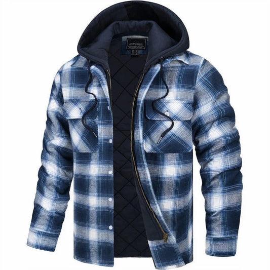 Blouson bomber homme – Coupe décontractée – Motif à carreaux – Capuche doublée – Fermeture zippée