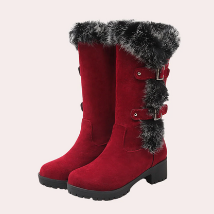Bottes femme hauteur genou – Effet suédé – Bordure fausse fourrure – Semelle crantée – Coupe élégante