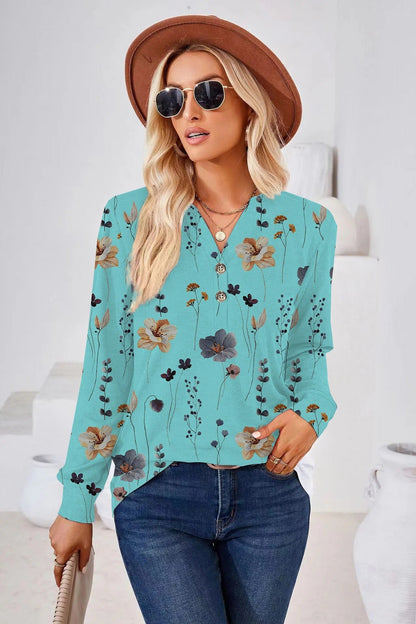 Blouse femme – Coupe décontractée – Motif fleuri – Manches longues – Tissu respirant