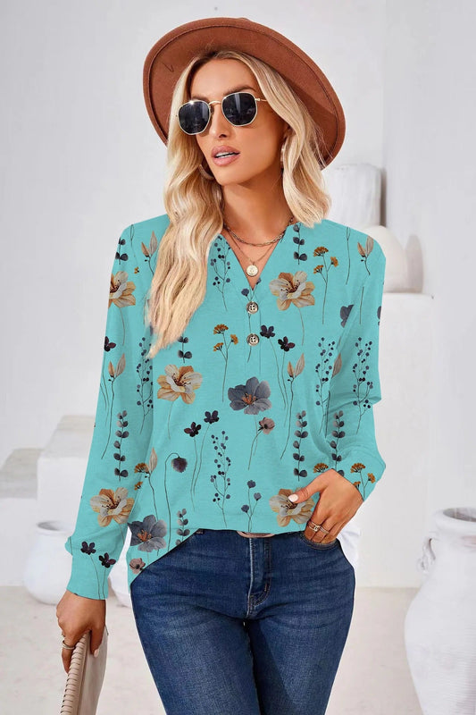 Blouse femme – Coupe décontractée – Motif fleuri – Manches longues – Tissu respirant